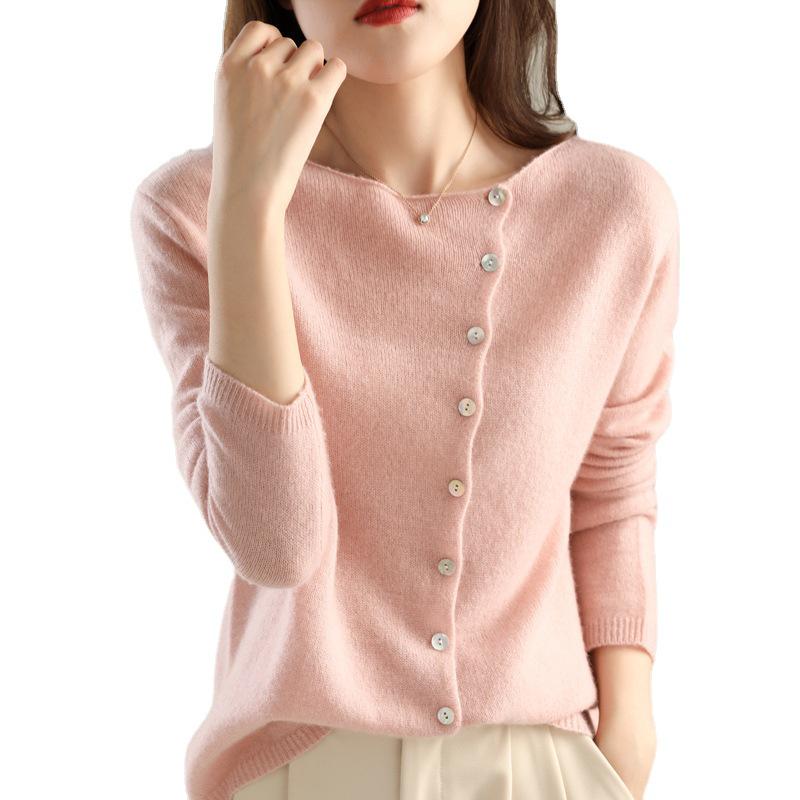 Women's 2025 Spring/Autumn Single-Breasted Cardigan - Thin Knit Low Round Neck Sweater