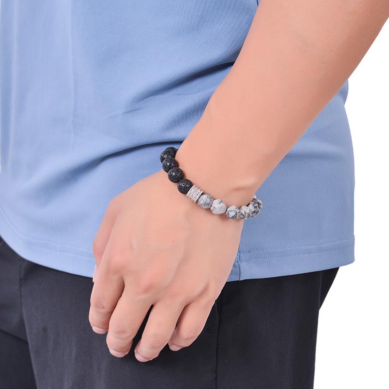 Men's Titanium Steel Tiger Eye & Volcanic Stone Beaded Bracelet