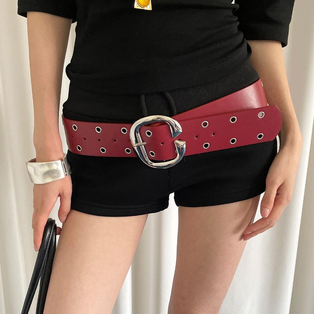 Vintage Women Wide Belt Metal Buckle Punk Style Belt Retro Leather Waistband  Girls