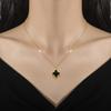 Double-Sided Lucky Grass Minimalist Wind Stove Real Gold Necklace Female Collarbone Chain Accessories