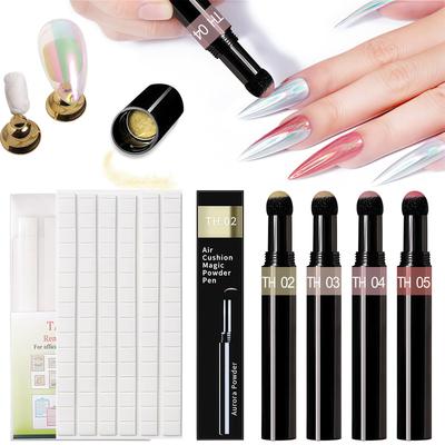 Caneta Pó Espelhado Doyime [4 Cores + 96 Peças de Argila] Caneta de Unha Espelhada Caneta de Unha com Glitter Tipo Bastão Pó Sólido Arte Adequado para Arte em Pó Unha Sólida