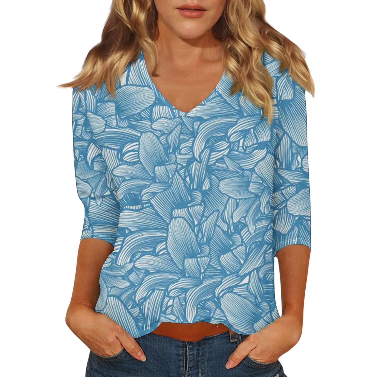 

Женский повседневный модный сексуальный удобный топ с V-образным вырезом и цветочным принтом, с рукавом семь восьмых XL