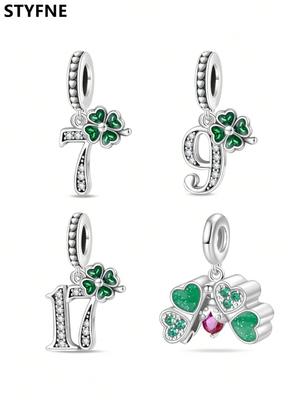 Charms Plata Lucky Four-Leaf Clover Beads Charm Copper Plated Fit Charms Original Bracelet For Jewelry Making Diy Charm