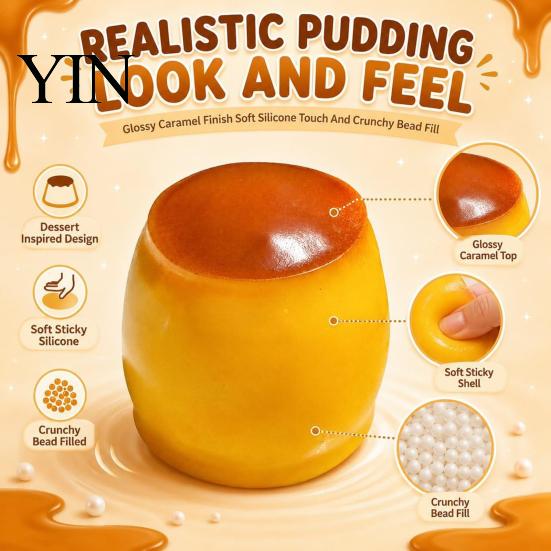 Hand Exercise Ball 1/2Pcs Stress Relief Crunchy Pudding Toy, Fake Caramel Squeeze Dessert Sensory Fidget Toy Simulated Gift for Adults Kids