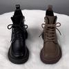 Women's Soft Leather Fleece-lined Martin Boots - 2024 Autumn/Winter Thick-soled Warm Ankle Boots with Flat-bottom and Versatile Thickened Cotton.