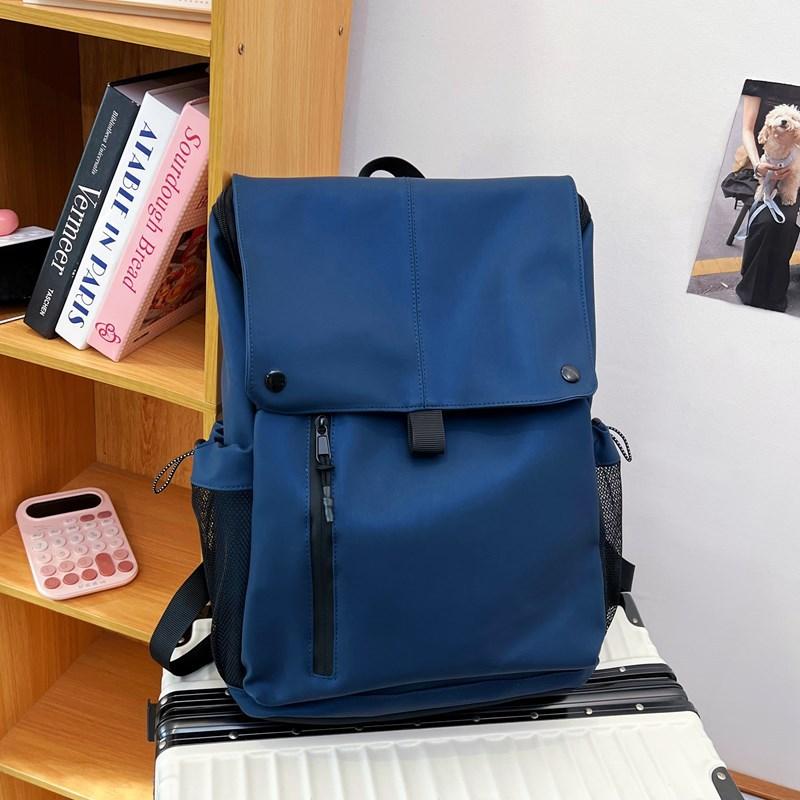 Schoolbag backpack women's new large-capacity solid color simple leisure college wind backpack trend flip student class schoolbag