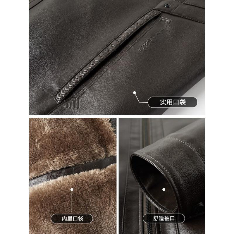Thickened thermal leather jacket men's middle-aged and elderly men's rabbit fur collar winter velvet leather jacket dad winter top coat