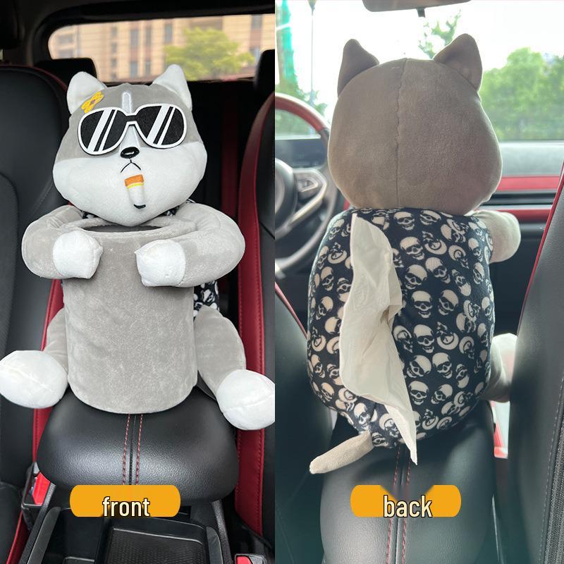 Cartoon Plush Car Tissue Box for Armrest: Cute Hanging Paper Dispenser and Interior Decoration