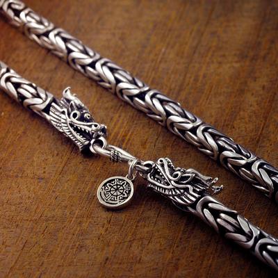 Schwere Halskette aus massivem 925er-Sterlingsilber, byzantinischer Drache-Verschluss, Kette, handgefertigter Schmuck, Geschenk, Punk-Vintage-Halskette für Männer
