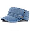 Denim Fabric Flat Top Cap Adjustable Size Cadet Cap Classic Peaked Cap  All Seasons