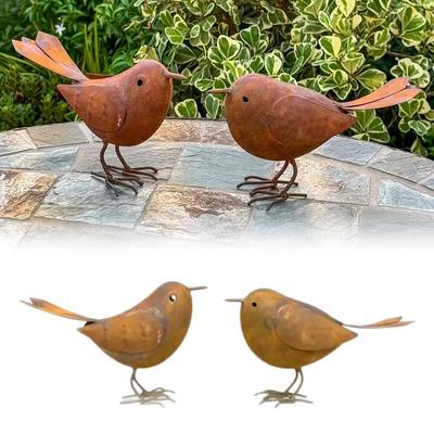Rustic Iron Art Birds Statue Metal Bird Ornament Outdoor Garden Courtyard Sculpture for Yard Patio Lawn Decor
