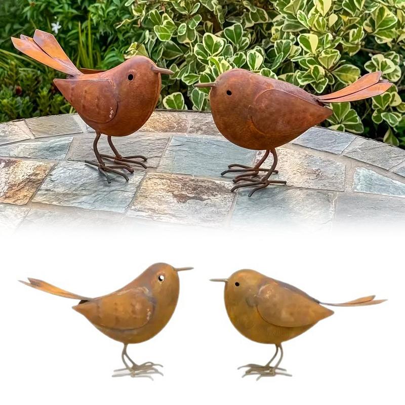 Rustic Iron Art Birds Statue Metal Bird Ornament Outdoor Garden Courtyard Sculpture for Yard Patio Lawn Decor