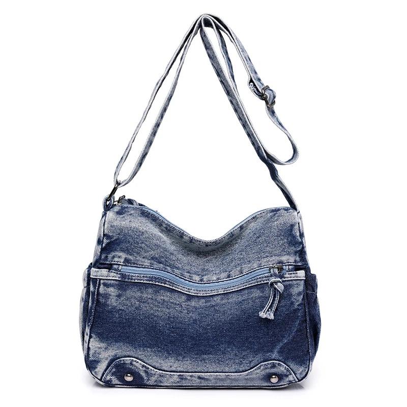 Washed Denim Shoulder Bags Women Small Canvas Messenger Bags Girls Fashi Cloth Satchels Young Girl Book Bags Crossbody Bags