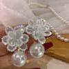 Hand-woven crystal flower stud earrings, super fairy temperament versatile pearl earrings earrings for women
