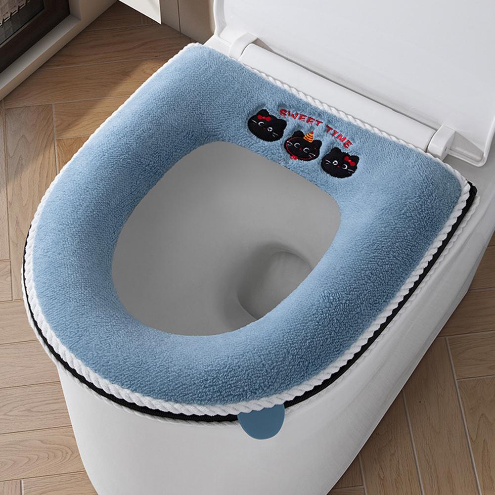 

Zippered plush U shaped toilet seat cover thickened design for enhanced comfort washable and reusable for daily bathroom use синій