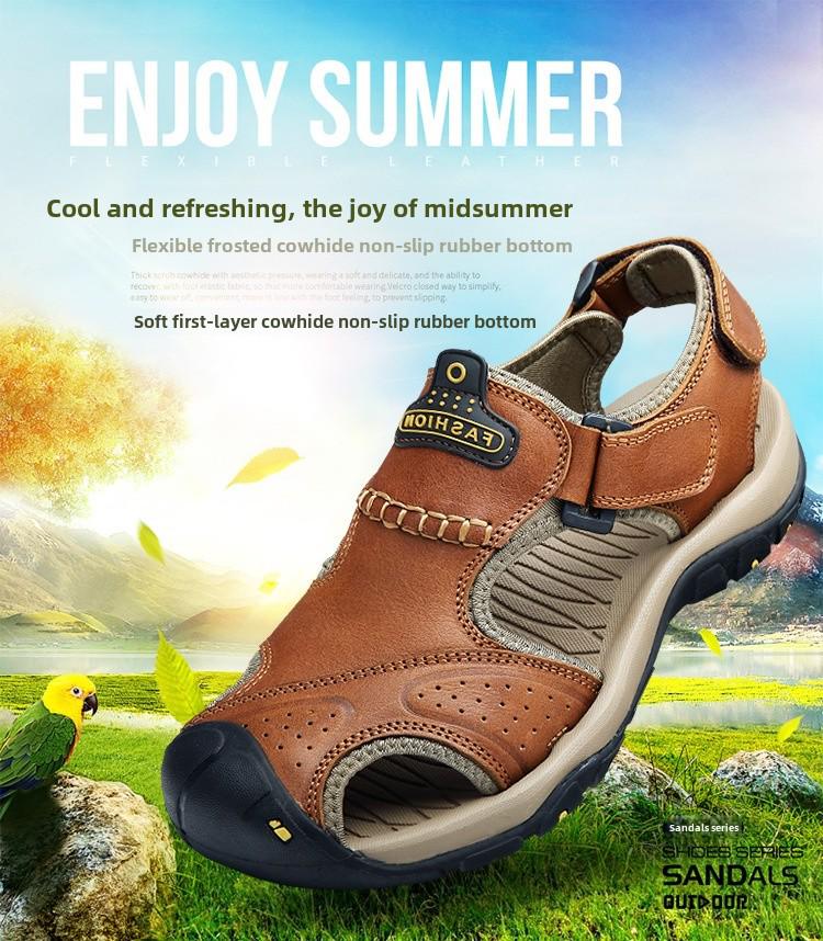Herren Große Rindsleder Baotou Sandalen - Sommer Atmungsaktive Sport Outdoor Strandschuhe