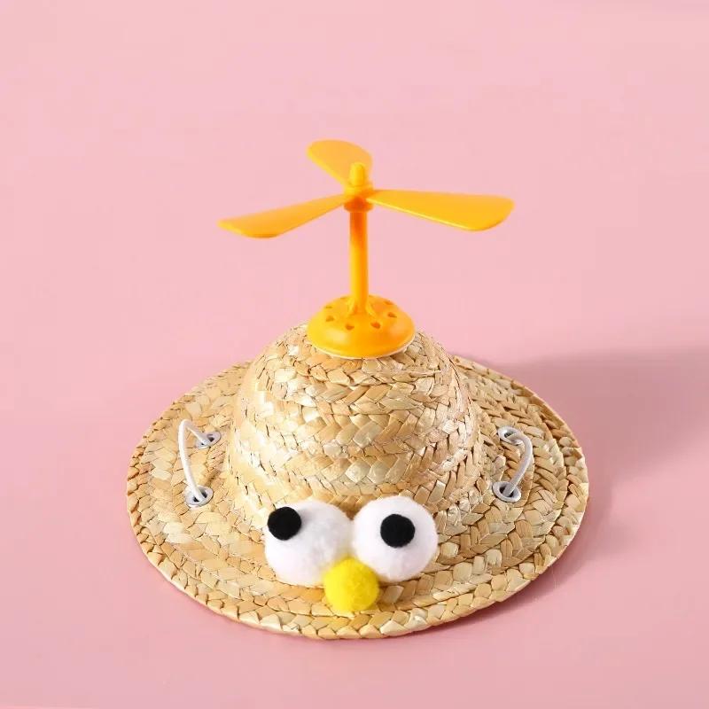 Pet Hat Headgear Cat Dog Decoration Small Puppy Bamboo Dragonfly Straw Hat Pet Accessories Supplies