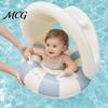 Aufblasbarer Schwimmring Baby mit abnehmbarem Verdeck, Gestreifter Pool Schwimmring Sitz Schwimmgriff, Sonnenschutz Schwimmen für Kleinkinder Kleinkind