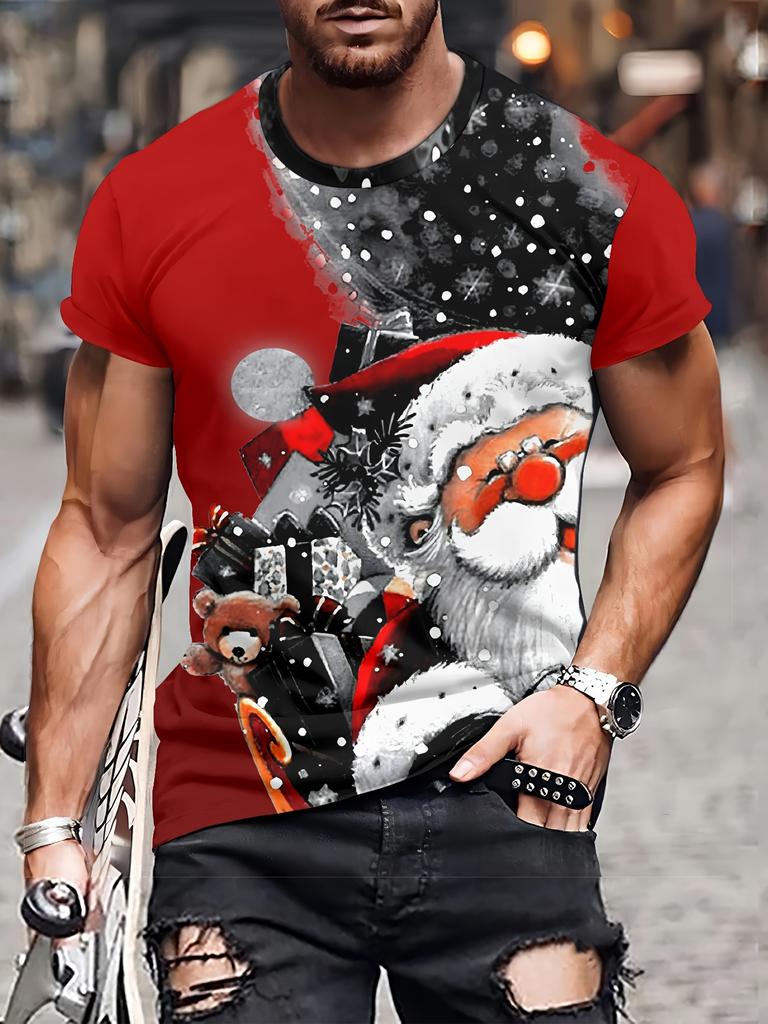 2026 Weihnachten 3D-gedrucktes T-Shirt Cartoon-Grafik T-Shirt für Männer Rentier Süßigkeiten Grafik T-Shirts Geschenke Oversize T-Shirt