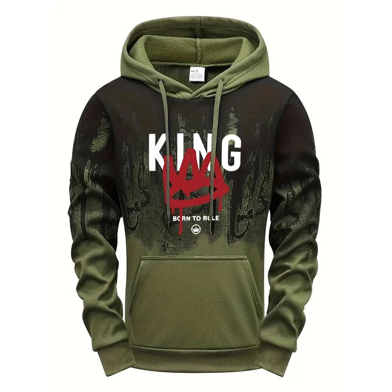 Men's King Printed Hoodies High Quality Hooded Long Sleeved Pullover Male Home Outdoor Casual Sporty Sweatshirts