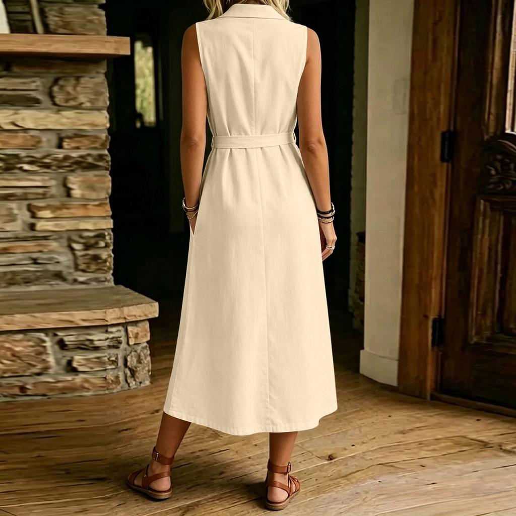 Women's  Casual Loose Linen-Cotton Sleeveless Dress