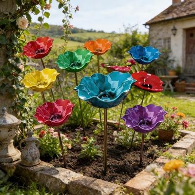 Handcrafted Metal Flower Garden Stake Ground Insert Bee Watering Station Outdoor Yard Art