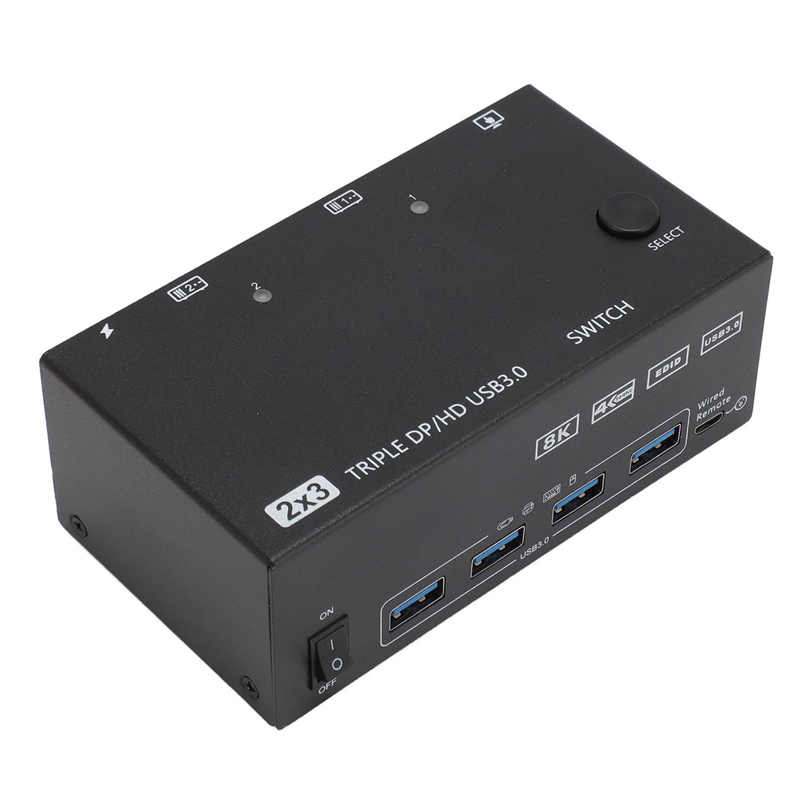 

USB3.0 KVM-переключатель профессиональный 2 в 3 выхода 8K 30 Гц 4K 144 Гц EDID симулятор KVM-переключатель для 2 US Plug