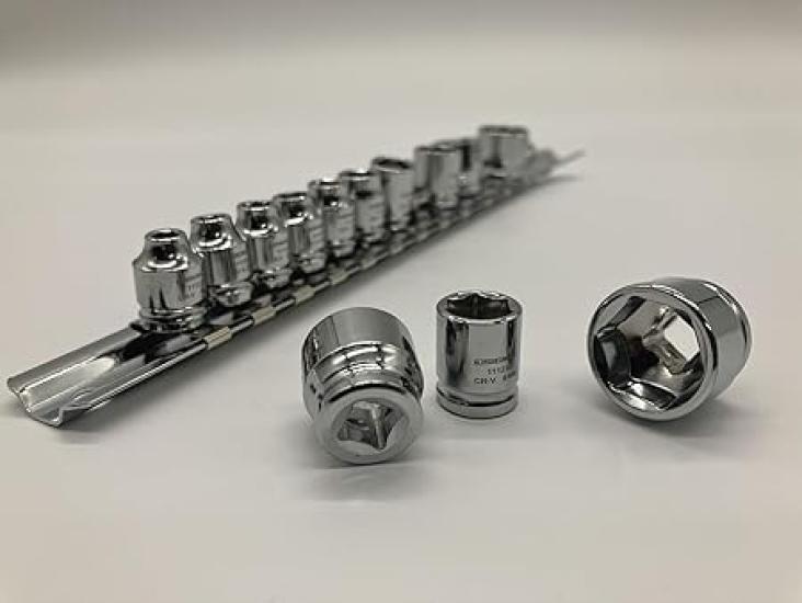 SIGNET 11135 1/4" Drive 13-Piece Short Socket Set Metric Hex Chrome Vanadium Steel Professional Compact Socket Kit with Holder Made In Japan