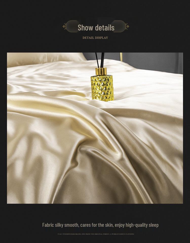 Imitation Silk 4-Piece Bedding Set: Duvet Cover, Fitted Sheet, Smooth Ice Silk Feel