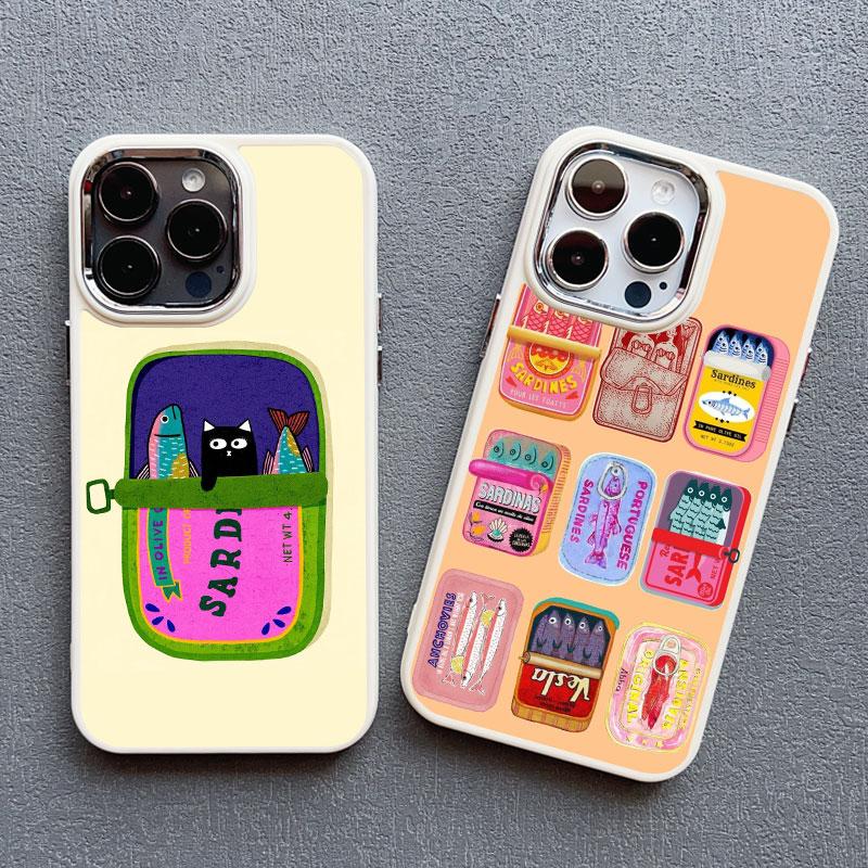 Silicone Phone Case For Iphone 11 12 13 14 Pro Max 16 15 Pro Max Plus XR XS X 7 8 SE2 Sardines Fish Art Shockproof Back Covers