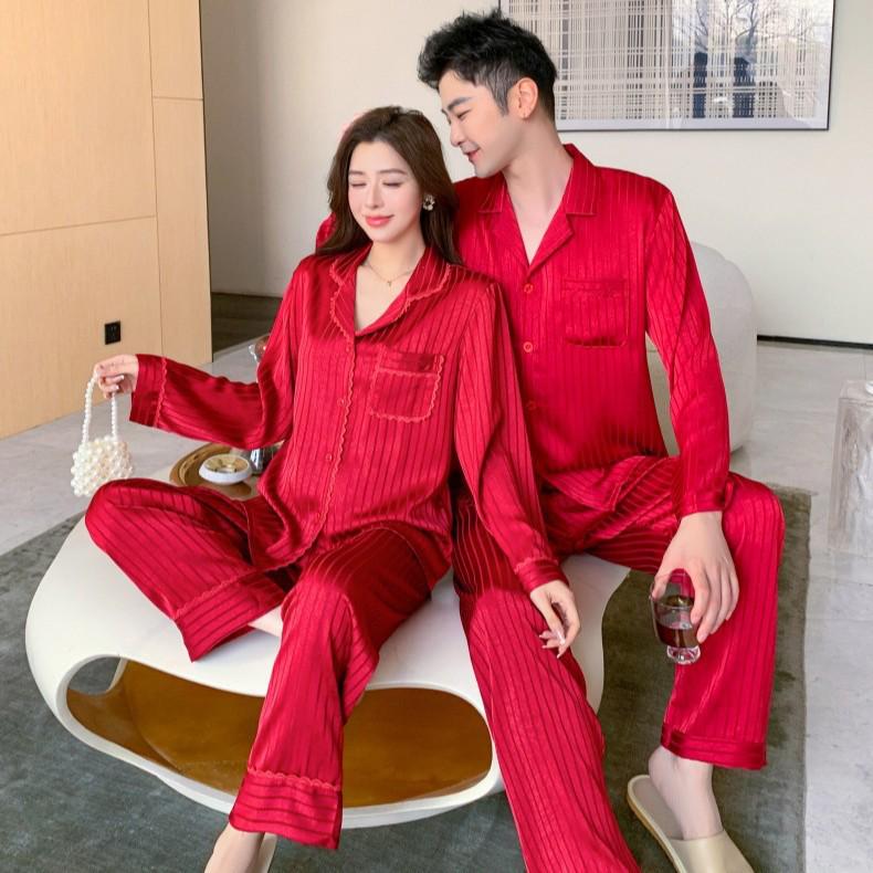 Ice Silk Couple Pajamas - Women's High-End Spring/Autumn Long Sleeve Luxury Home & Outdoor Wear Set (2026)