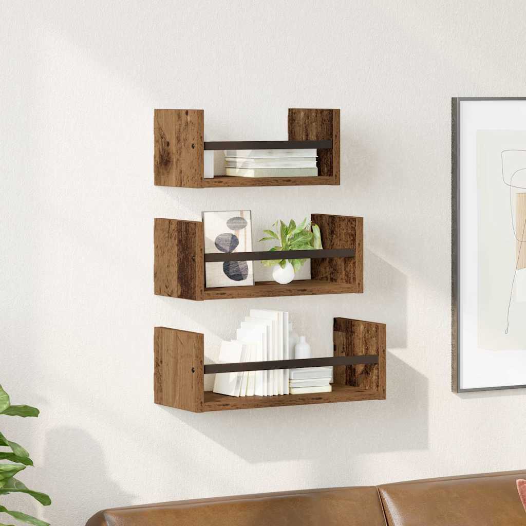 Wall Shelf Set with Shelf 3 pcs Reclaimed Wood Look 40 x 16 x 14 cm Wood Based Material