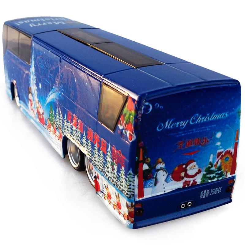 Christmas Edition 1:50 Sound & Light Pull-back Blue Alloy Bus Model Toy