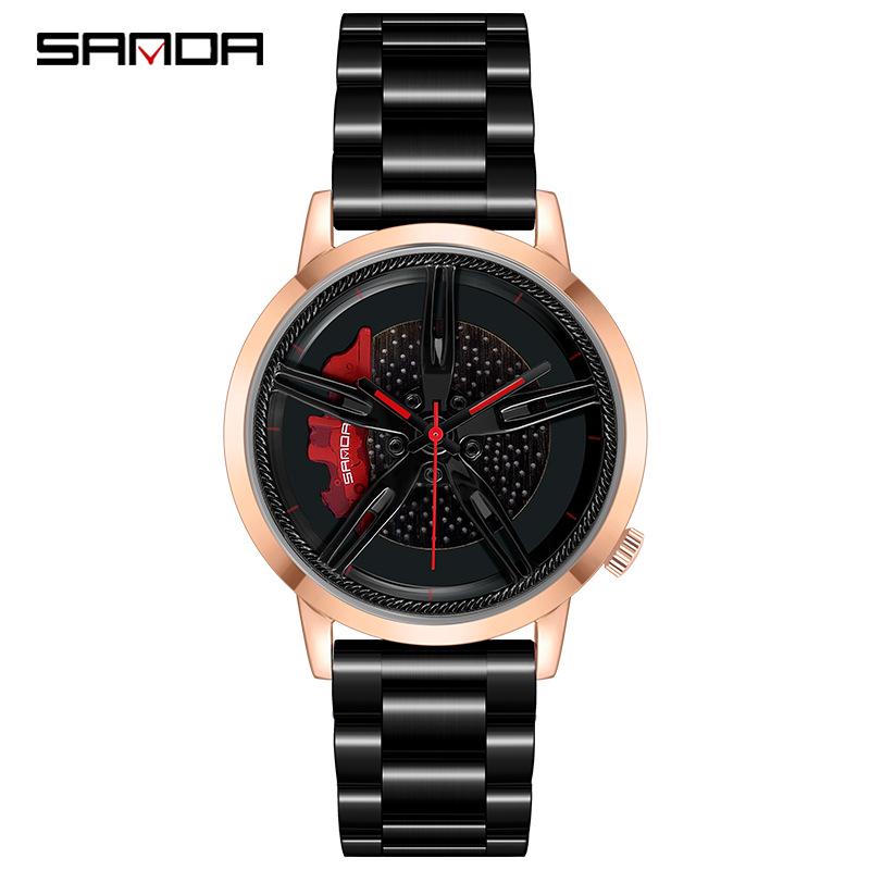 Sanda TEMU Men's Waterproof Quartz Watch with Hollow Dial and Steel Band