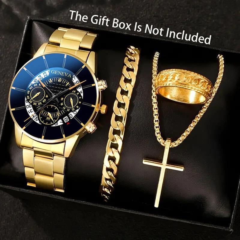 Watch Set, Watch, Men's Glass Quartz Watch, Steel Belt, One Men's Watch.
