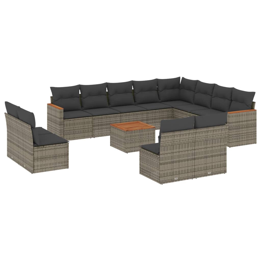 13 Piece Grey Garden Sofa Set with Cushions Poly Rattan