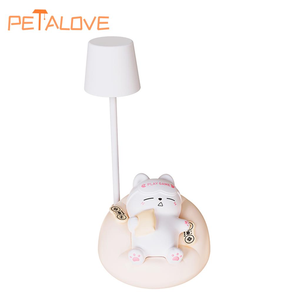 Veilleuse Chat Mignon Dessin Animé Créatif Décoration d'Ambiance Ornements pour Chambre d'Enfant Chevet Rechargeable Lumières LED Douces Cadeau
