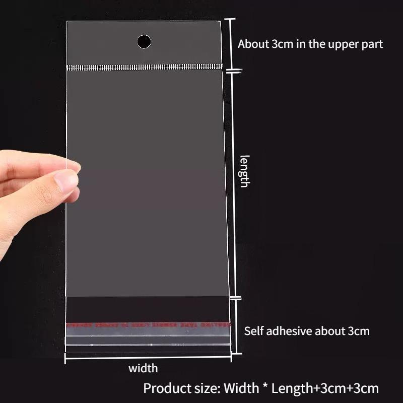 100pcs OPP Self-adhesive Bag Plastic Transparent Jewelry Packaging Bag Suitable for Earrings Ear Pendant Necklaces Jewelry Display Dustproof Bag