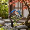 Realistic Painted Bird Yard Decor Ground Stake, And Fruit Tree Shape, Waterproof Coating Thickened Sturdy Metal Garden Stake Iron Lawn for Outdoor