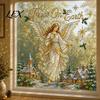Shopping Mall Christmas Stickers 2Pcs Wall Stickers, Snowy Cottage Tree Self Adhesive Decals, Waterproof PVC Window Clings Snow Scene Holiday