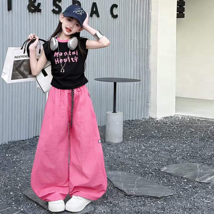 Girls' Korean Style Sleeveless T-shirt & Wide-Leg Pants Set - Casual Summer Street Dance Outfit