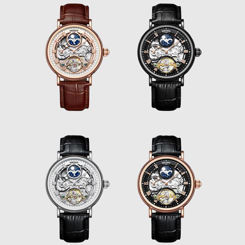 Szkieletowy Tourbillon Faza Księżyca Tarcza Design Męskie Zegarki Najlepsza Marka Luksusowy Wodoodporny Codzienny Automatyczny Mechaniczny Zegarek Mężczyźni