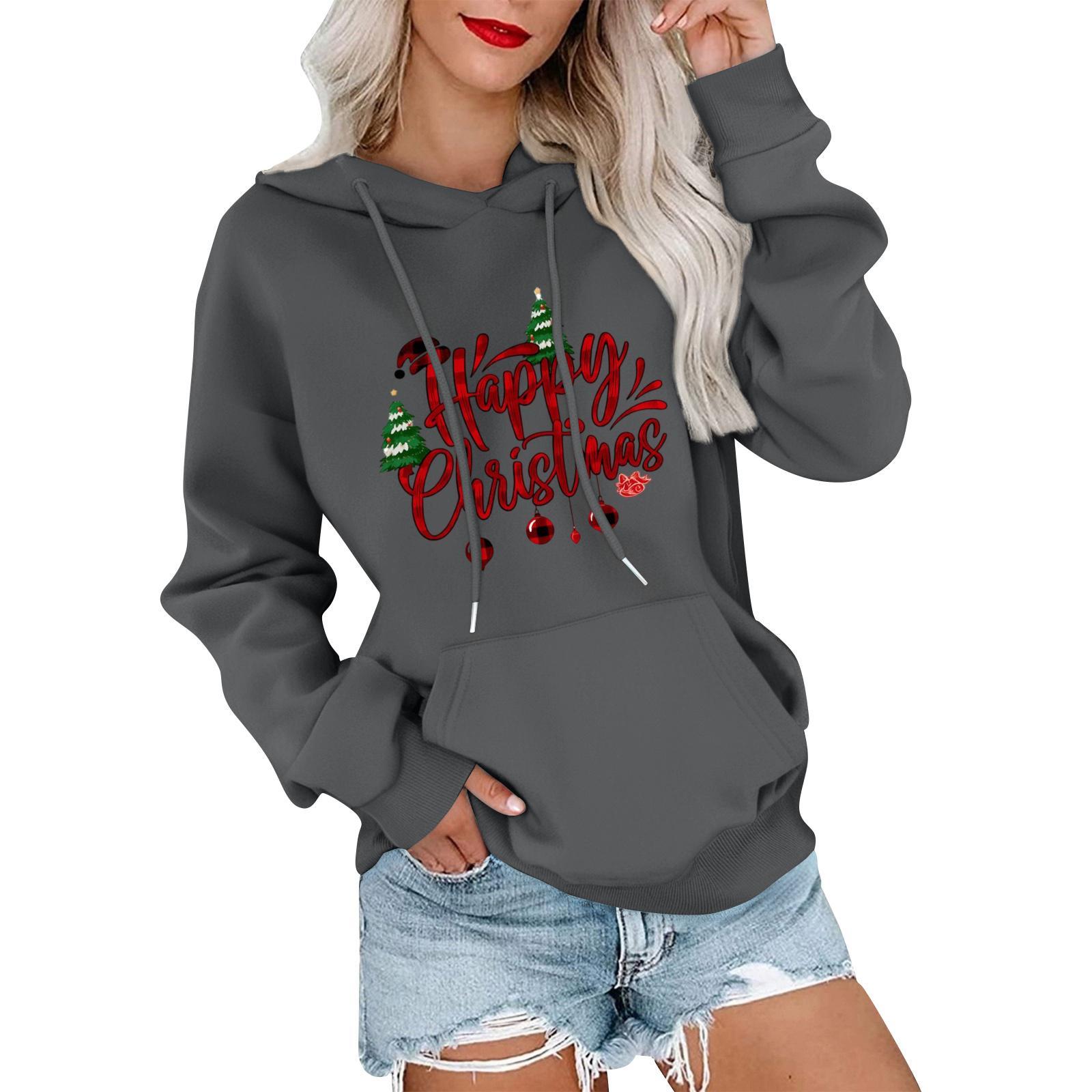 

Women s Casual Comfortable Neck Hooded Long Sleeve Christmas Print Warm Sweatshirt XL