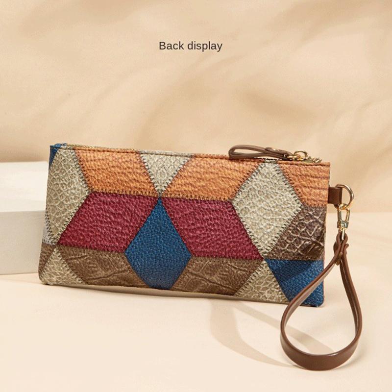 PU Leather Women's Mix-colours Long Wallet Trendy Aesthetic Wristband Vintage Zipper Purse Luxury Fawn Decor Clutch MIT