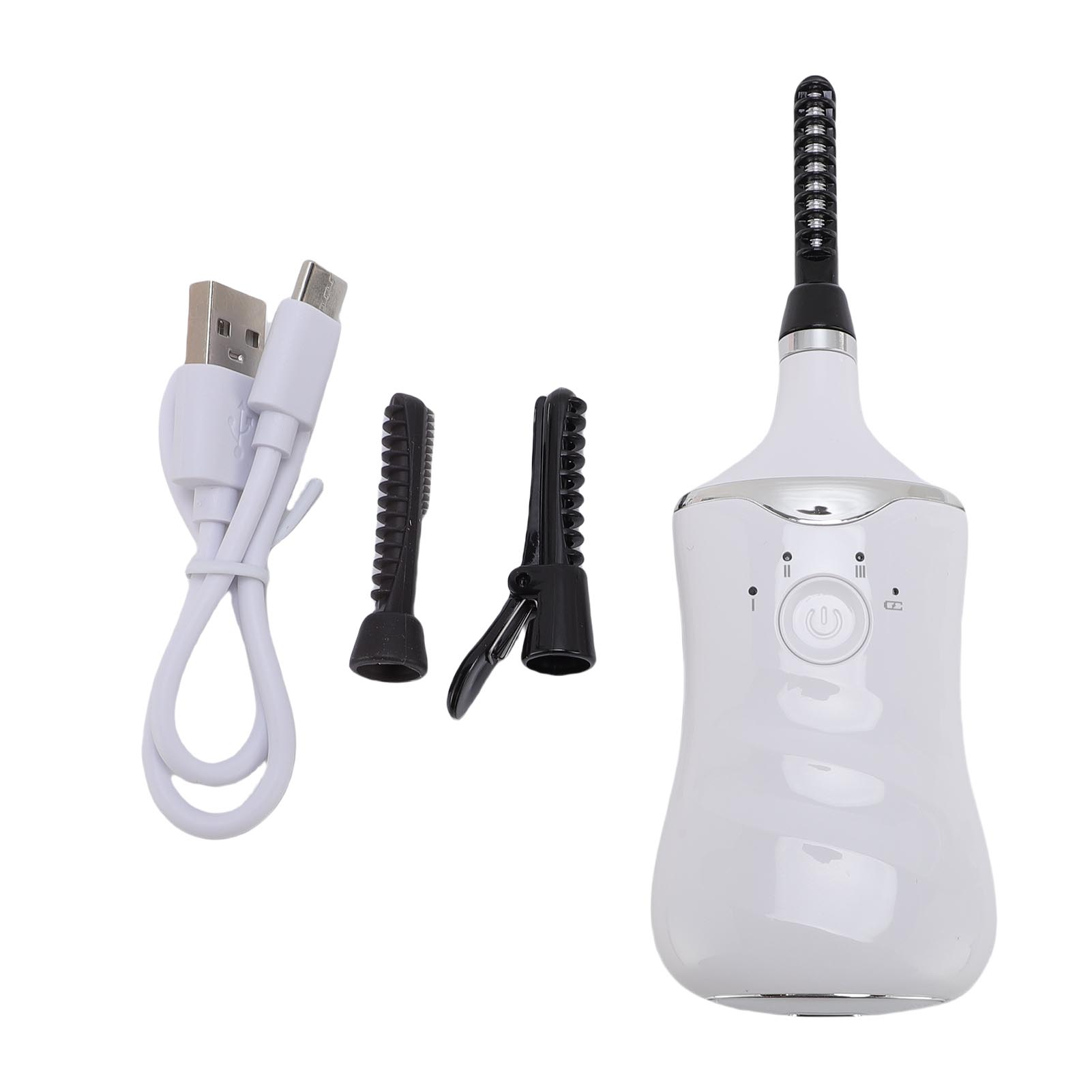 

Электрический нагреваемый керлер для ресниц, USB-зарядка, 3 температурных режима, с 3 сменными щеточными головками, нагреваемый керлер для ресниц белый