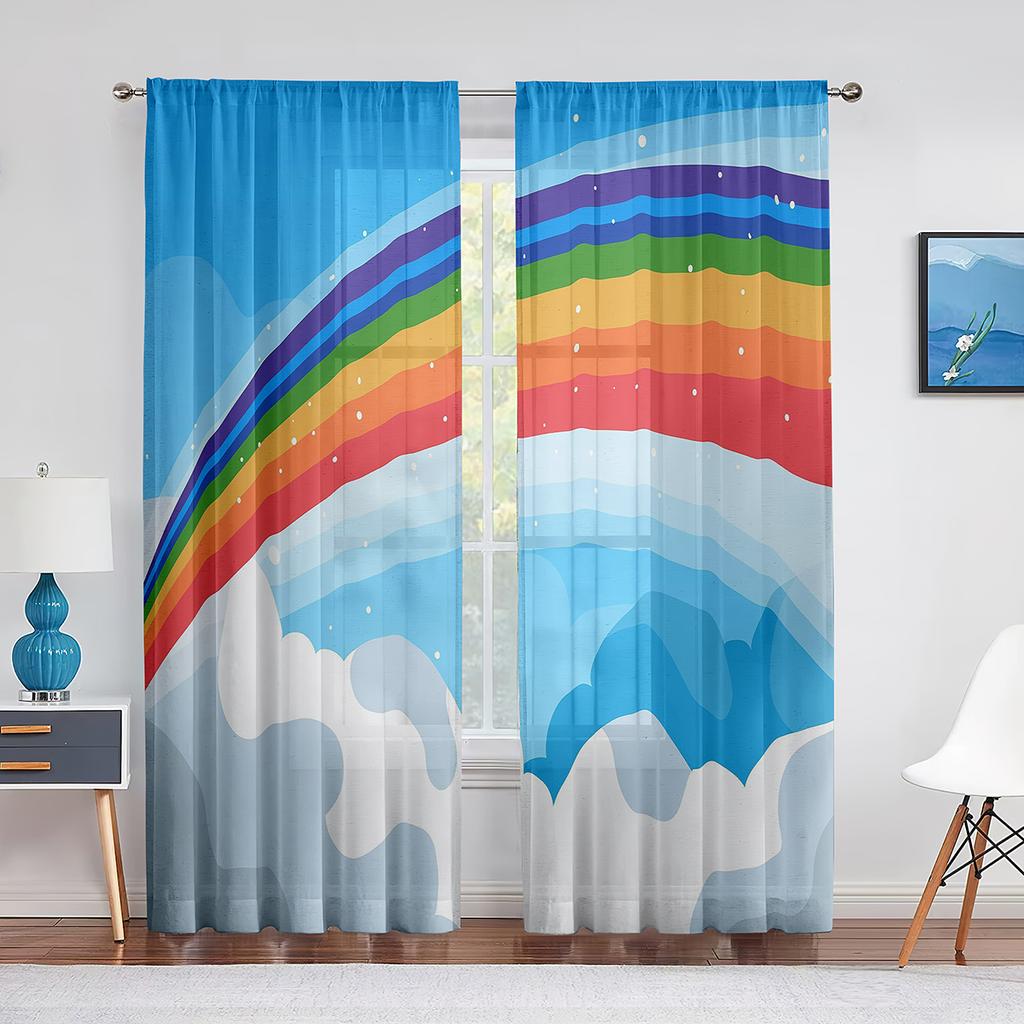 Regenbogen-Fantasie, allmähliche Veränderung, Kunst, Tüll in transparenten Vorhängen für Wohnzimmer, Schlafzimmer, Küche, Dekorbehandlung, Chiffon-Vorhang, Jalousie