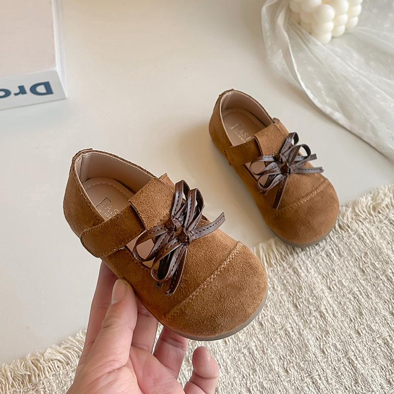 

Children s small, medium, and large size single shoes2026Spring and Summer Cute Double Bow Solid Color Shallow Princess Shoes for Girls 23-28Code one hand6Double коричневый