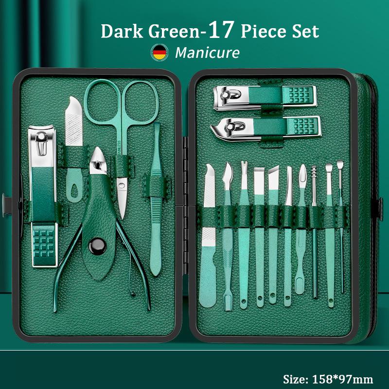 24-Piece Nail Clippers Set Dark-Green Manicure Dead Skin Scissors Nail Tool Set