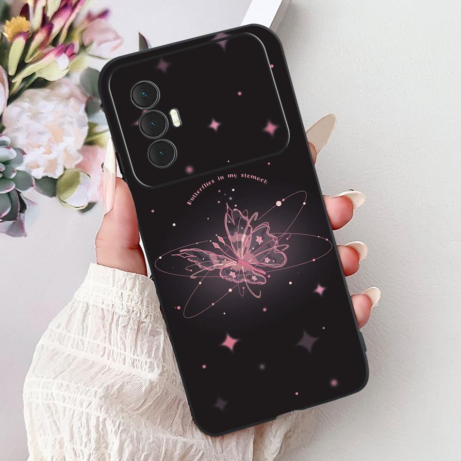For Tecno Spark 8 Pro 8T 8P Elegant Floral Cat Phone Case For Tecno Spark8 8T 8P 8Pro Black Silicone Soft TPU Cases Bumpers