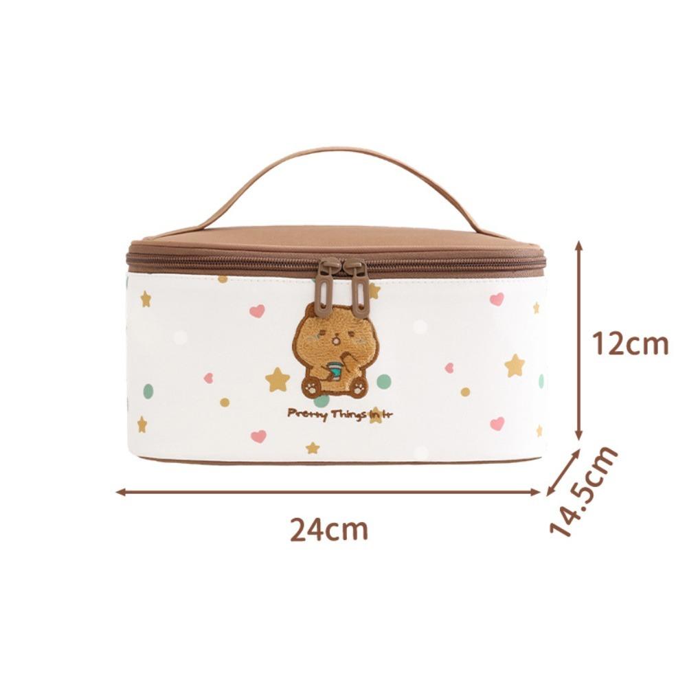 Portable Large Capacity Tote Bag Makeup Storage Zipper Makeup Bag Cute Print Cosmetic Bag Travel бежевый